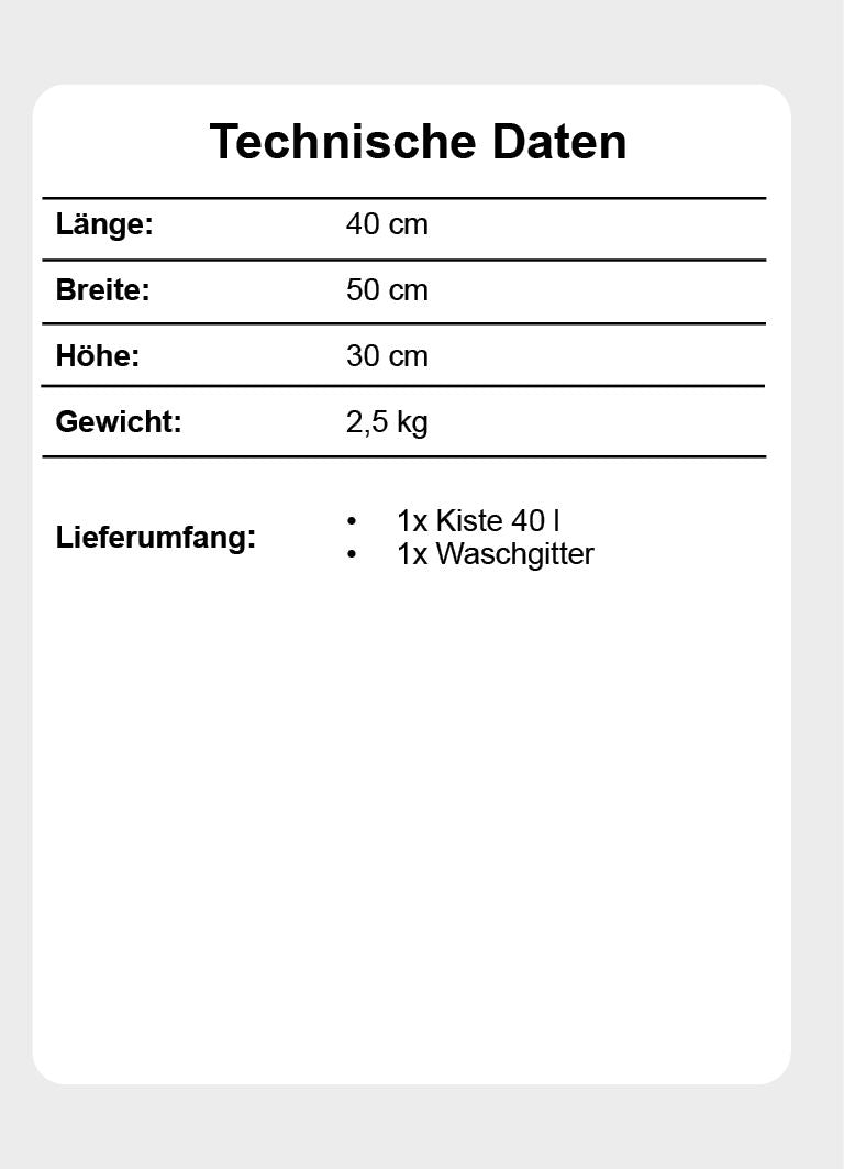 Caixa com grelha de lavagem